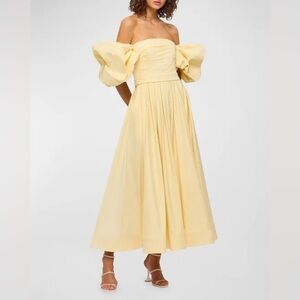 Leo Lin Matilda Yellow Puff Sleeve Off Shoulder Dress